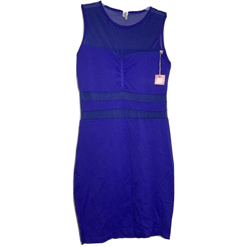 POOF! WOMENS DRESS BLUE SIZE M/L BODY CON WITH SHEER PANELS MINI BZ